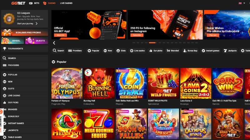 GGBet Casino screenshot platformy